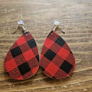 Atelier Sona Red and Black Plaid Earrings